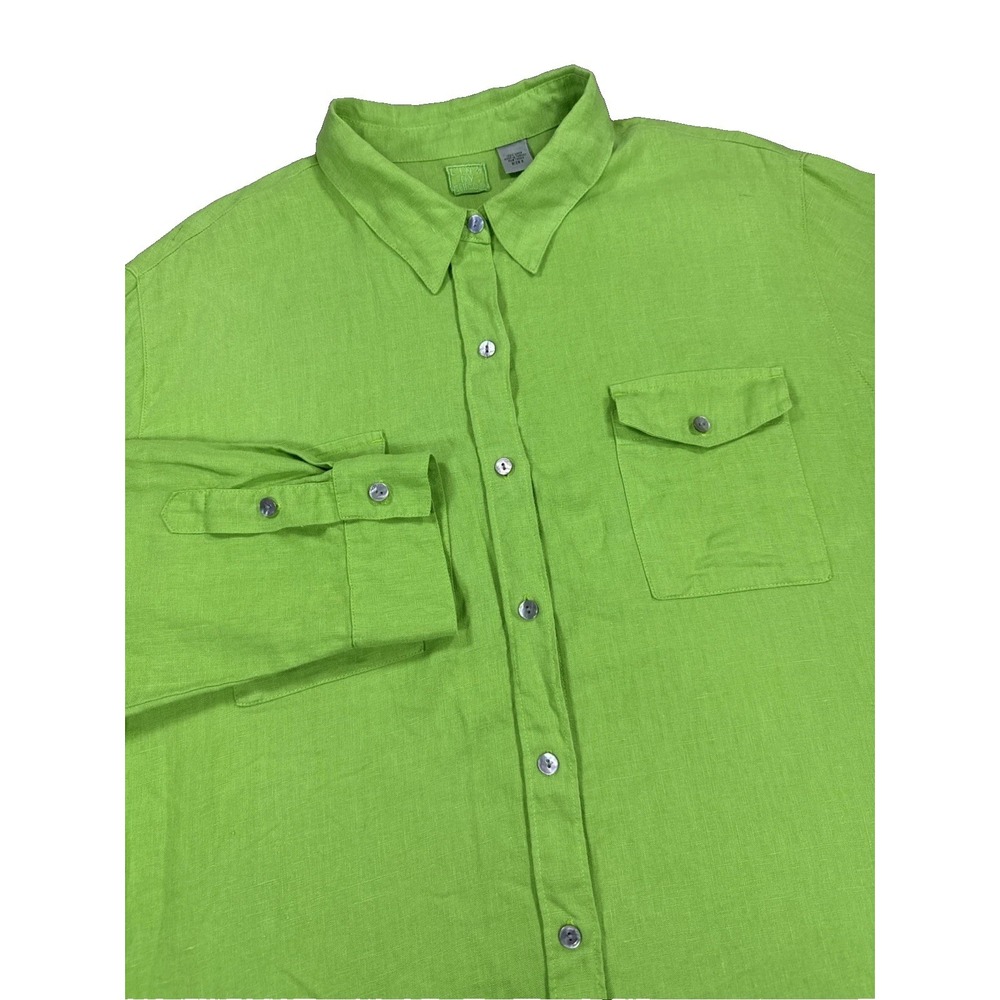 Lino By Chicos Top Women's Size 3 XL Green 100% Linen Colorful Long Sleeve Tunic